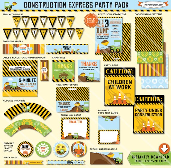 Construction Birthday Party Package Printable Boys Party