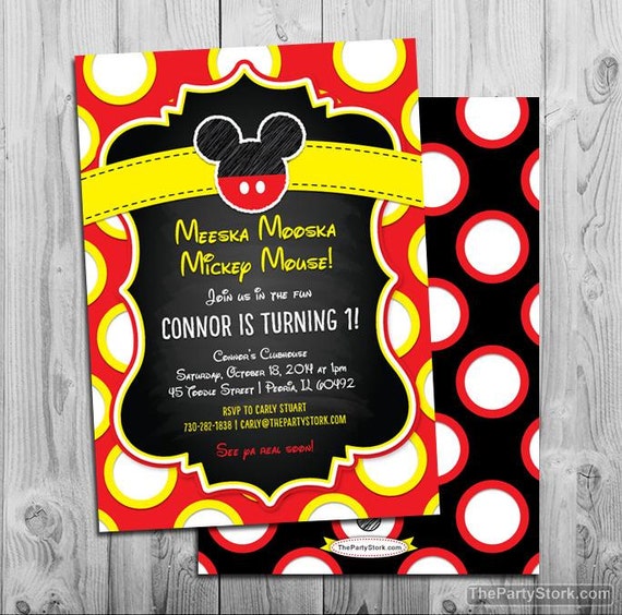 Mickey Mouse Invites, Mickey Mouse Invitation, 1st Birthday Invites, First Birthday Invitation Boy, Mickey Invitation, Red Yellow Oh Toodles Il_570xn