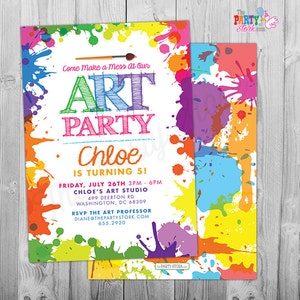 Art Paint Party Invitations: Printable Birthday Invitation, colorful kids invite w/ rainbow colors, party printables, decorations available