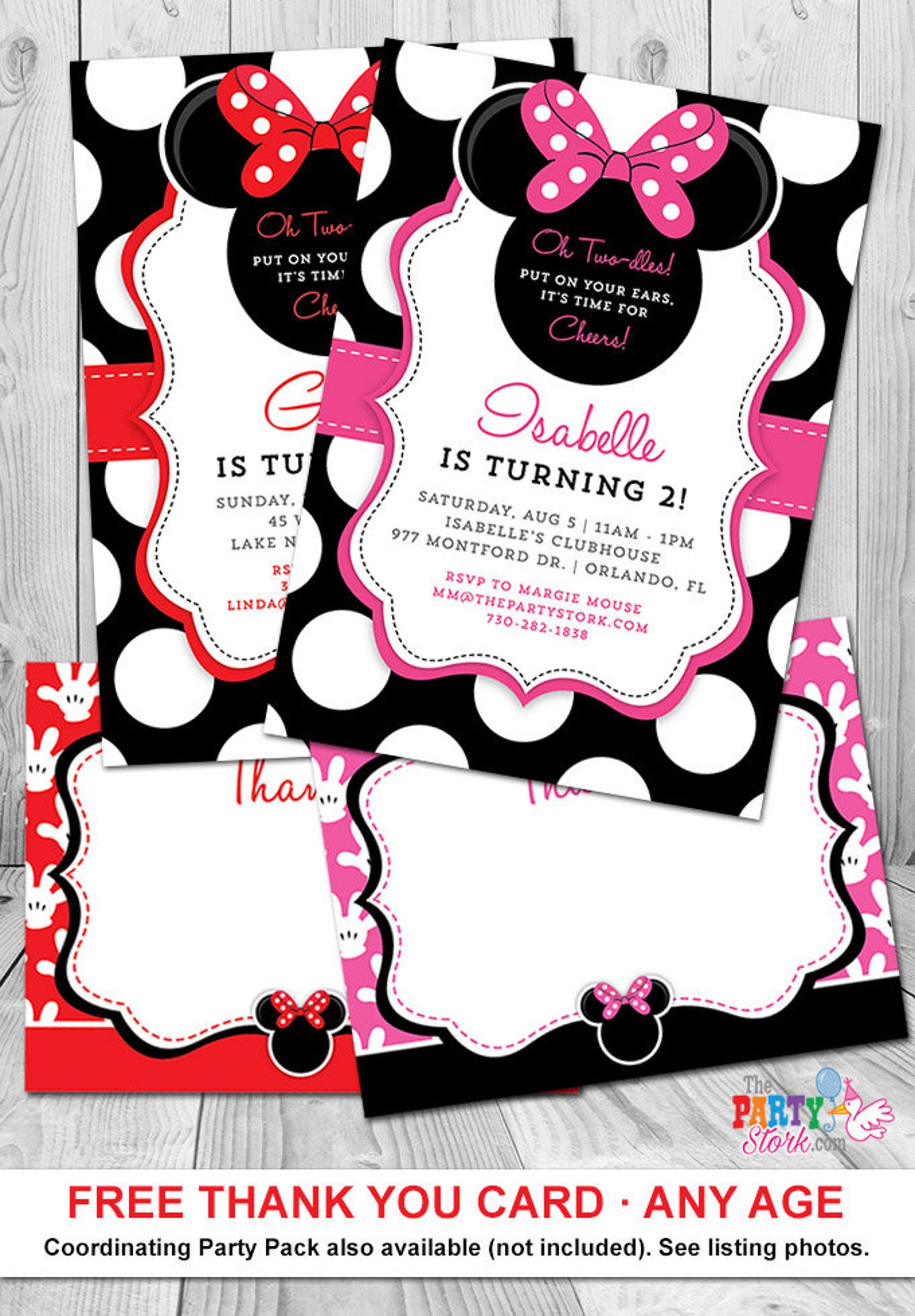 Minnie Mouse 2nd Birthday Invitations Printable Girls Party Etsy