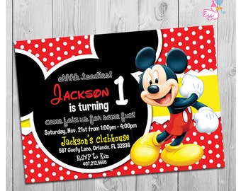 Mickey Mouse Party Invitations: printable boy 1st birthday invitation, digital kids invite, party printables DIY decorations coming soon