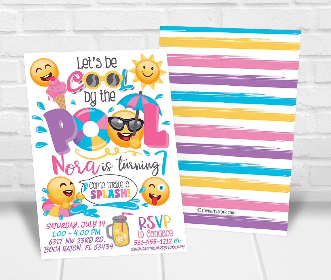 Emoji Pool Party Invitation for Girl Pool Party Invitation Emoji ...