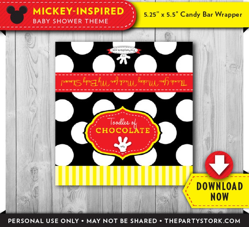 Mickey Mouse Baby Shower | Candy Bar Wrapper Label | Girl or Boy Printable Baby Shower Favor | Chocolate Candy Wrappers | Instant Download