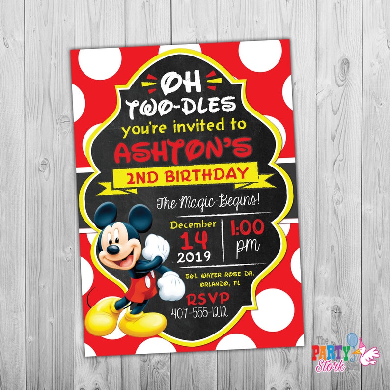 Oh Twodles Invitation, Mickey Mouse Invitation Oh Twodles Birthday Mickey Mouse Birthday Mickey Invitation Red 2nd Birthday Toodles, Digital image 1