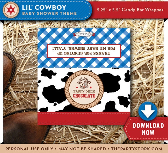 Lil' Cowboy Baby Shower Candy Bar Wrapper Label | Boy Printable Western Baby Shower Favor | Chocolate Candy Wrappers | Instant Download Il_570xn