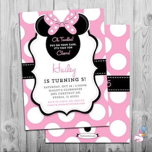 Minnie Mouse uitnodiging 2e verjaardag/Minnie Mouse uitnodiging 3e verjaardag/roze Minnie uitnodiging 1e verjaardag sjabloon/Minnie uitnodigen