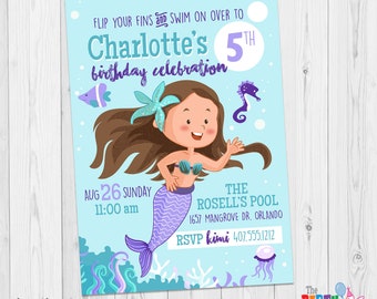 Mermaid Invitation. Mermaid Birthday Invitation Printable, Little Mermaid Birthday Invitation, Mermaid Party, Mermaid Birthday Party