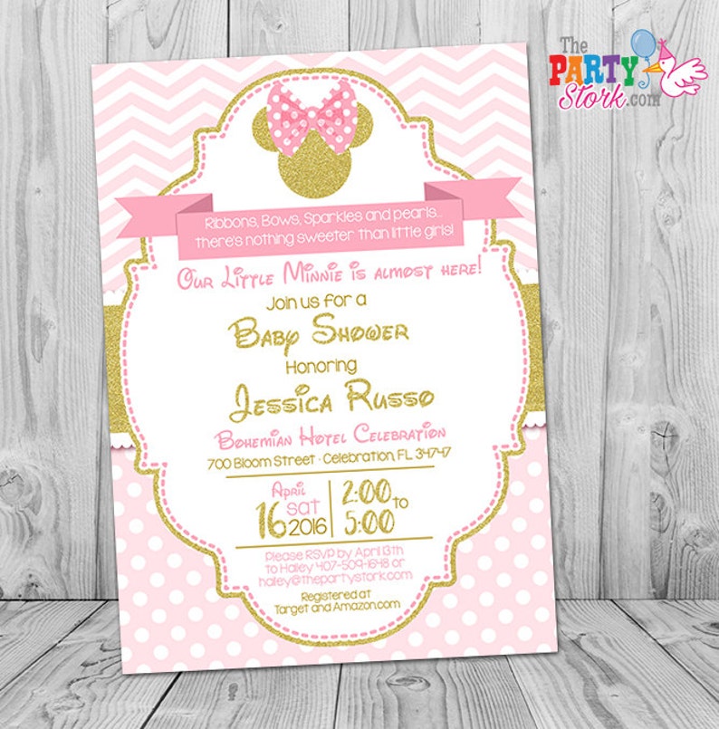 Minnie Mouse Baby Shower Invitations Pink And Gold