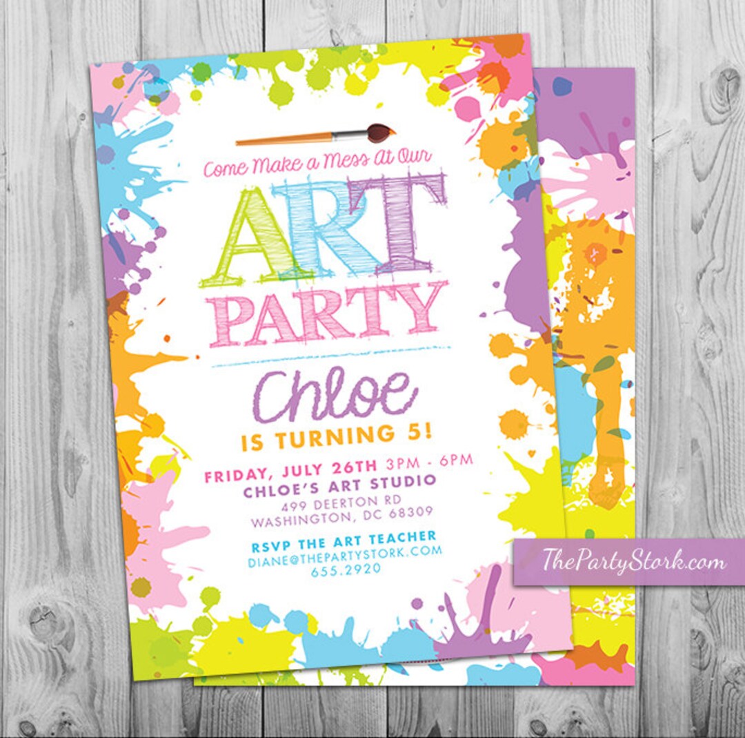 Art Paint Party Invitations: Printable Birthday Invitation, Pastel Kids ...