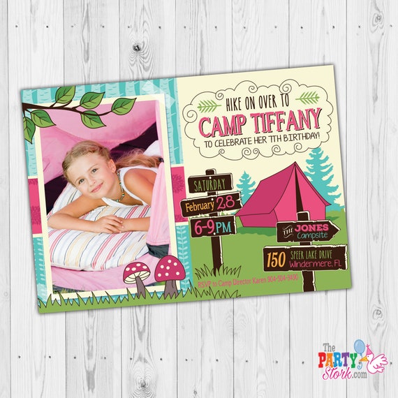 Camping Invitation for Girls | Girls Camping Invitation Printable | Photo Invitation | Girl Camping Birthday Party | Kids Camping Invitation Il_570xn