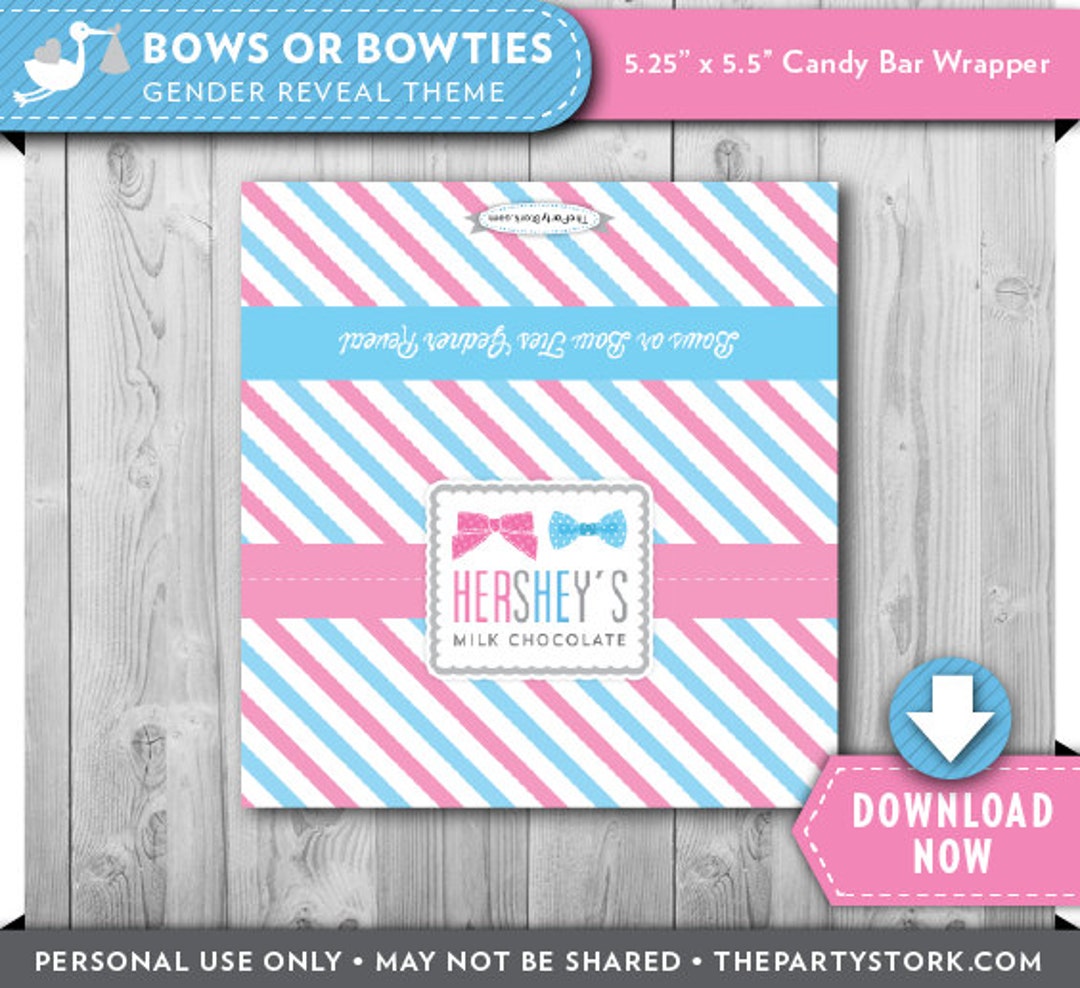 Gender Reveal Party Candy Bar Wrapper Label | Bows or Bowties | Boy ...