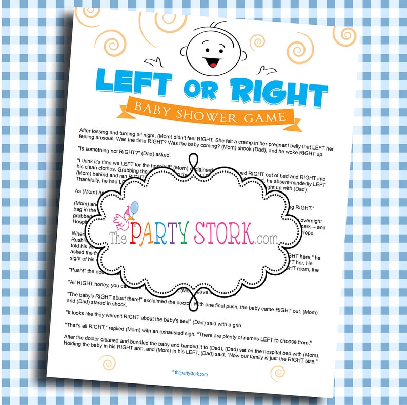 Printable Baby Shower Game, Left or Right Game, Unique, Fun, Boy, Girl, Digital, Baby Shower Activity Card, DIY INSTANT DOWNLOAD image 2