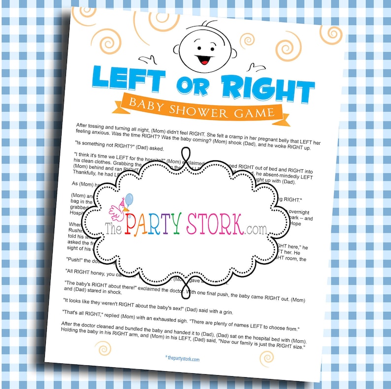 Printable Baby Shower Game, Left or Right Game, Unique, Fun, Boy, Girl, Digital, Baby Shower Activity Card, DIY INSTANT DOWNLOAD image 2