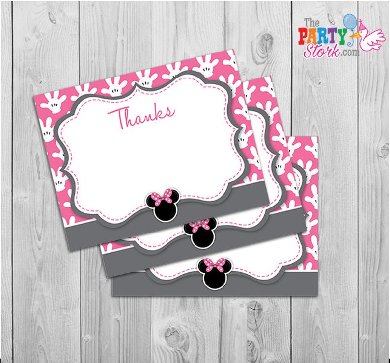 Minnie Mouse Invitation Oh Twodles Invitation, 2nd Birthday Minnie Mouse Invitation FREE Thank You Card, Printable Grey Pink Black image 3