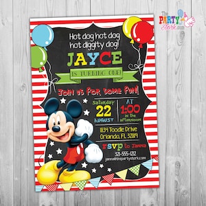 Mickey Mouse Birthday Invitation, Mickey Mouse Birthday Invitation, Mickey Mouse Invitation, First Birthday Party Invitation Boy