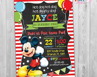 Mickey Mouse Birthday Invitation, Mickey Mouse Birthday Invitation, Mickey Mouse Invitation, First Birthday Party Invitation Boy