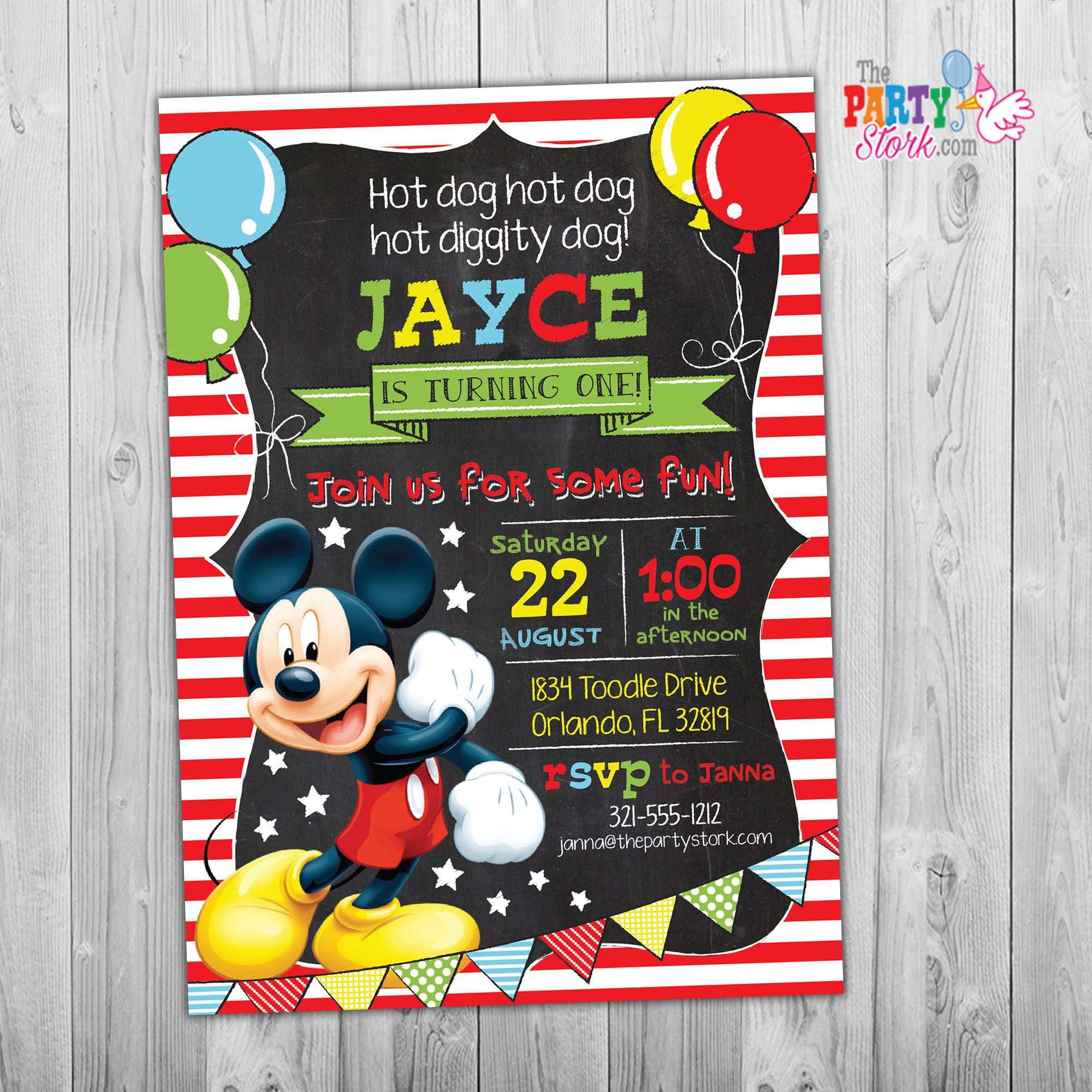 Paper Party Supplies Invitations Personalized Printable Invite Mickey 