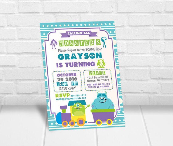 Monsters Inc Inspired Birthday Party Invitation -Digital Download -Printable Invite - Monster Inc Invitation-Diy Monster Birthday Invitation Il_570xn