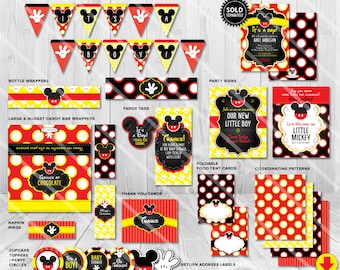 Mickey Mouse Baby Shower Decorations Printable Mickey Mouse Baby Shower Decorations, Banner, Candy Cupcake Toppers Wrappers, Thank You Cards