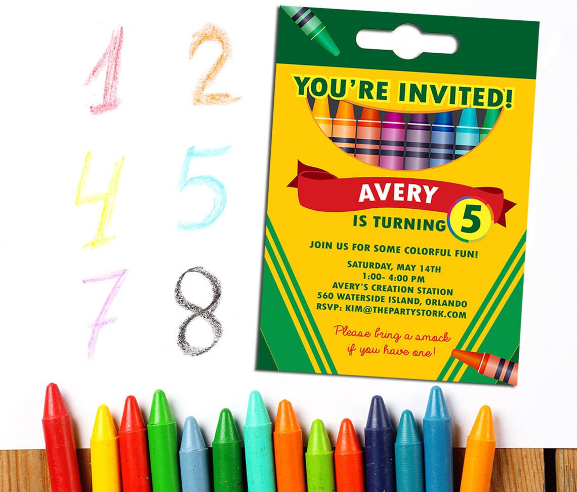 Crayon Party Invitation Crayon Party Printable Birthday Etsy