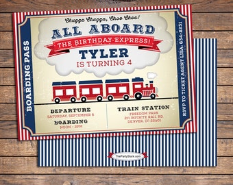 Train Birthday Invitation | Printable | Boys Party Invite | Blue Red | See our Shop for Matching Train Themed Party Decorations