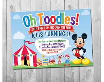 Mickey Mouse Birthday Invitation | Carnival or Circus Party Theme | Printable Boys Party Invite | Boy Girl | Blue Red | First Birthday