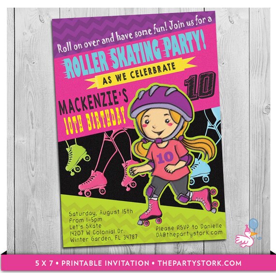 Roller Skate Invitation: Printable Girls Rollerskate Birthday Party Invitations | Kids Skating Invites | Skate Theme Invite | Custom Il_570xn
