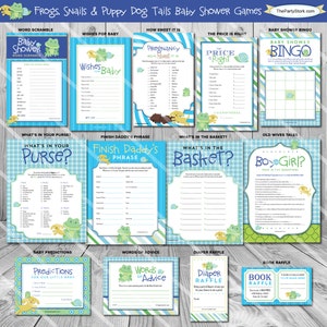 Frogs Snails and Puppy Dog Tails Baby Shower Games | Snips and Snails | Printable | Blue Green | ONE GAME You Choose | Invitation Available