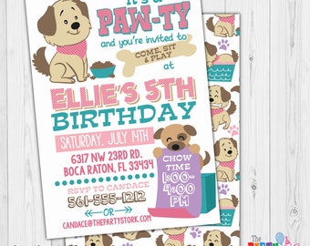 Puppy Party Invitation Girls, Puppy Birthday Party Invitation, Puppy Themed Party, Puppy Party Invites, Girls Puppy Party