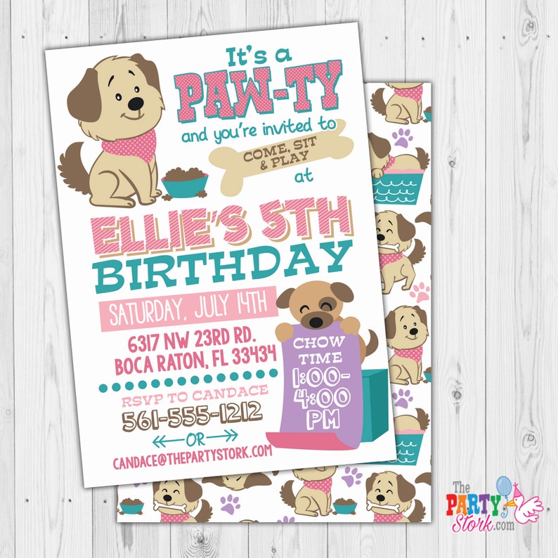Puppy Party Invitation Girls, Puppy Birthday Party Invitation, Puppy Themed Party, Puppy Party Invites, Girls Puppy Party zdjęcie 1