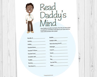 African American Baby Shower Game, Read Daddy's Mind, PRINTABLE, Many Unique Games available, Finish Daddy's Phrase