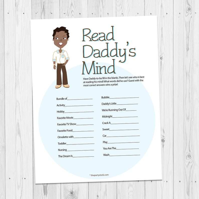 African American Baby Shower Game, Read Daddy's Mind, PRINTABLE, Many Unique Games available, Finish Daddy's Phrase image 1