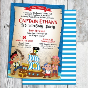 Jake and the Neverland Pirate Invitations, Jake and the Neverland Pirate Invitation, Jake and the Neverland Pirate Birthday Invites