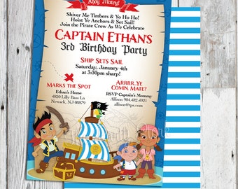 Jake and the Neverland Pirate Invitations, Jake and the Neverland Pirate Invitation, Jake and the Neverland Pirate Birthday Invites