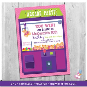 Arcade Invitation: Printable Personalized Girls Birthday Party Invitations | Kids Custom Invites | Digital Invite | Pink Purple Green