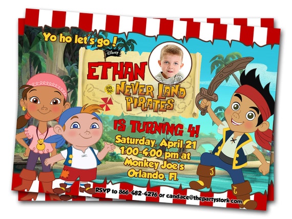 Jake and the Neverland Pirates Invitations: Printable Boys Custom Pirate Birthday Party Invitation, 4 x 6 Invites Il_570xn