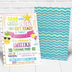 Luau Party Invitation Printable Luau Birthday Party Invitation for Girls - Hawaiian Luau Party Invitation - Made to Order - Digital Download