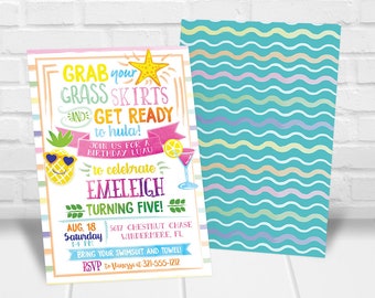 Luau Party Invitation Printable Luau Birthday Party Invitation for Girls - Hawaiian Luau Party Invitation - Made to Order - Digital Download