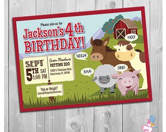 Barnyard Invitation: Printable Personalized Boys or Girls Birthday Party Invitations | Kids Custom Invites | Farm Animals