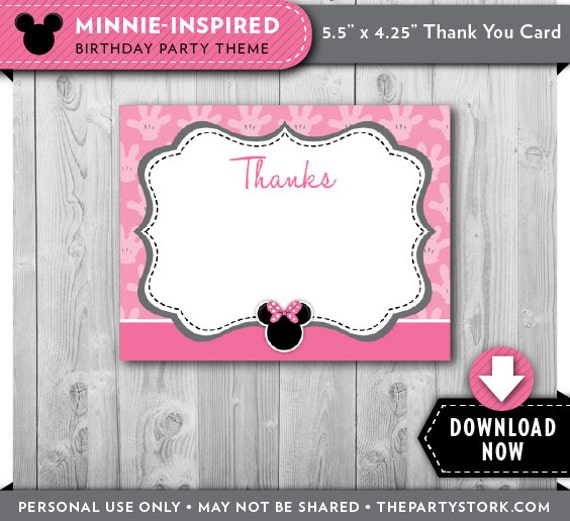 Minnie Mouse Inspired Thank You Card | Printable | Minnie Birthday Party | Instant Download | Check our Shop for More Decorations Il_570xn