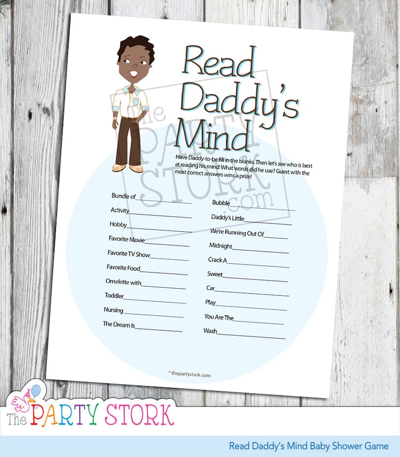 African American Baby Shower Game, Read Daddy's Mind, PRINTABLE, Many Unique Games available, Finish Daddy's Phrase image 2