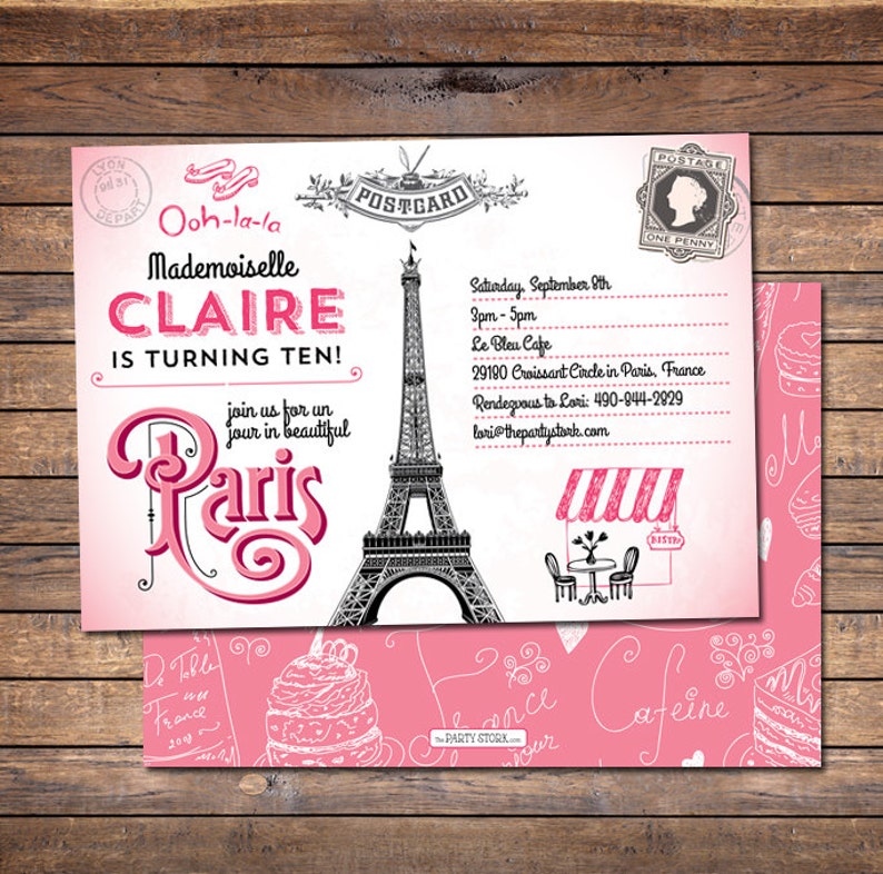 Paris Birthday Invitation Paris Invitation Printable Paris Etsy