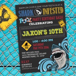 Shark Invitation, Shark Invite, Shark Party, Shark Birthday, Boy Invitations, Shark Birthday Invitation, Boy Pool Party Invitation, Invites image 1