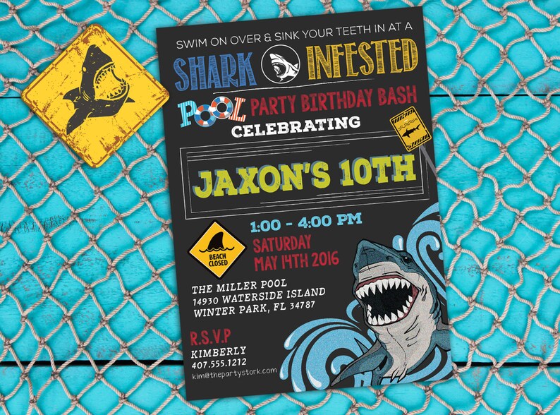 Shark Invitation, Shark Invite, Shark Party, Shark Birthday, Boy Invitations, Shark Birthday Invitation, Boy Pool Party Invitation, Invites image 1