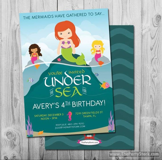 Under the Sea Birthday Party Invitation | Printable | Girls Little Mermaid Theme Invite | Decorations and Party Pack Available Il_570xn