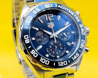 Vintage Tag Heuer Formula 1 Tachymeter Chronograph Date Indicator Blue Dial Quartz Men's Wrist Watch Free Shipping