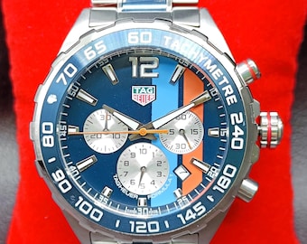 Vintage Tag Heuer Formula 1 Chronograph Date Indicator Blue Dial Men's Wrist Watch Free Shipping