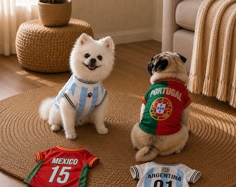 Dog Soccer Jersey for Small Dogs, Argentina Portugal Mexico Pet Football Shirt, Puppy Sports Costume, Pet World Cup Outfit