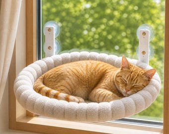 Plush Cat Window Hammock Bed, Cozy Suction Cup Perch for Lounging