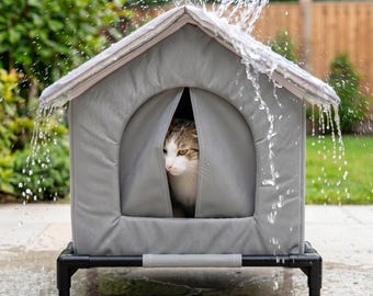 Outdoor Elevated Cat House: Waterproof, Insulated, Removable Cover Pet Shelter